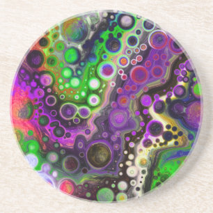 Dessous De Verre En Grès Violet, Vert citron, Art Fluide Noir