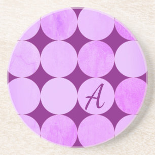 Dessous De Verre En Grès Violet, Violet Magenta et Cercles roses Monogramme