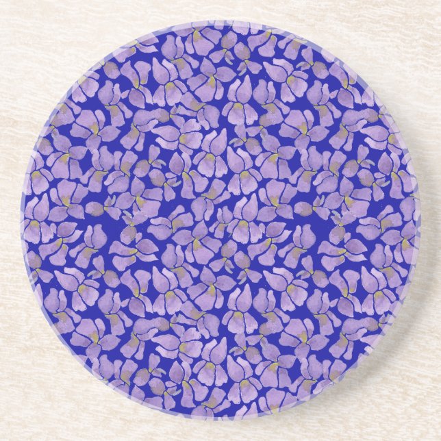 Dessous de verre en grès, Violettes sur bleu foncé (Devant)