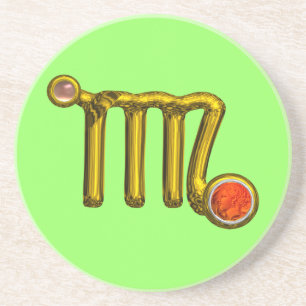 Dessous De Verre En Grès VIRGO ZODIAC ANNIVERSAIRE JEWEL Gold Grey Orange A