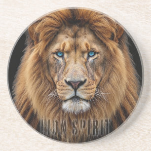 Dessous De Verre En Grès Visage de lion majestueux aux yeux bleus   Faune A