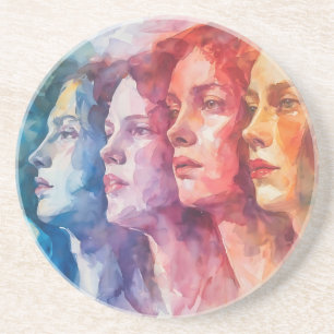 Dessous De Verre En Grès Visages des femmes - Peinture aquarelle