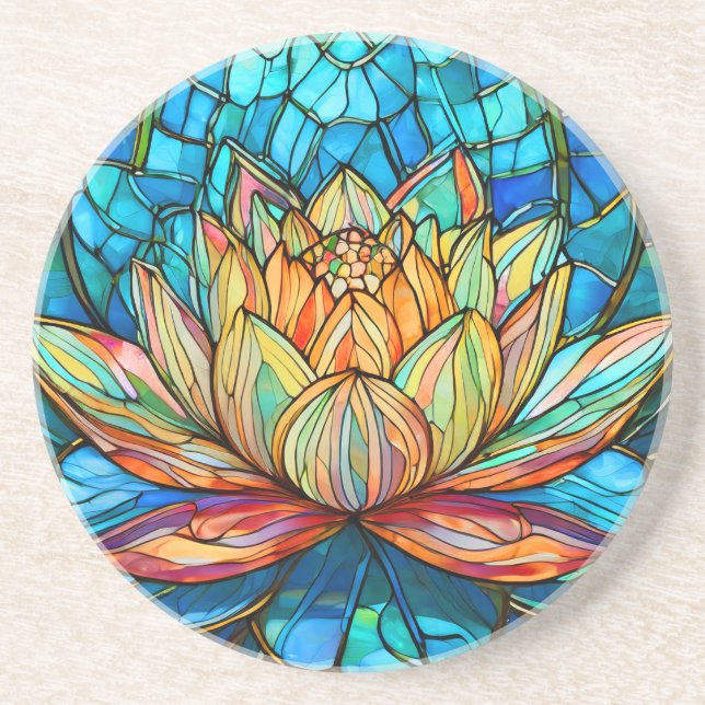 Dessous De Verre En Grès Vitrail rose lotus (Devant)