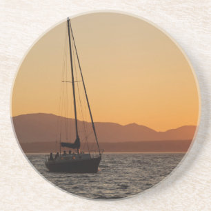 Dessous De Verre En Grès Voilier au coucher du soleil sur le Puget Sound