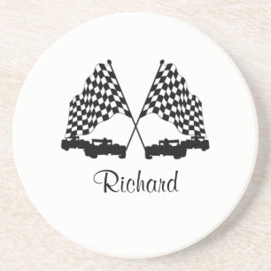 Dessous De Verre En Grès Voitures et Checker Drapeau Course personnelle