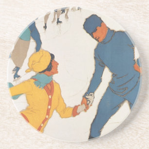 Dessous De Verre En Grès Voyage Vintage, Art Déco, Davos Suisse Hiver