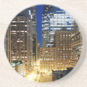 Dessous De Verre En Grès Vue de nuit du paysage urbain de Chicago