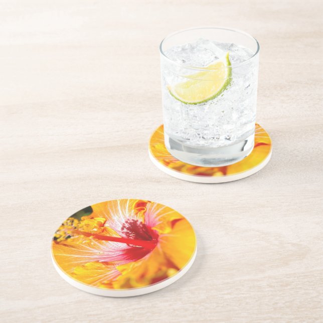Dessous De Verre En Grès Vue latérale de l'Hibiscus orange (Côté)