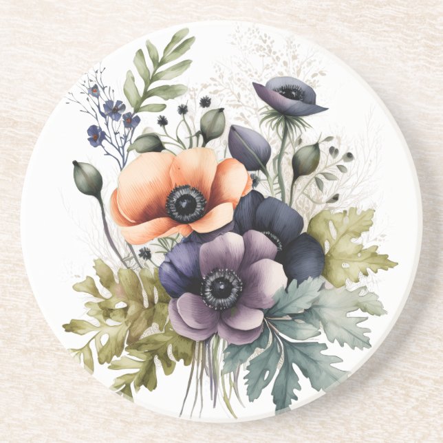 Dessous De Verre En Grès Watercolor Bouquet  (Devant)