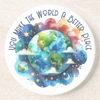 Dessous De Verre En Grès Watercolor Earth - You Make The World...