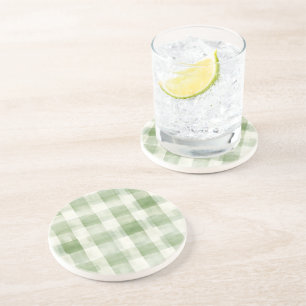 Dessous De Verre En Grès Western Green Creme Plaid Stripes Pays