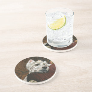 Dessous De Verre En Grès Westie sur canapé