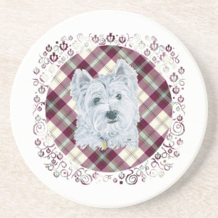 Dessous De Verre En Grès Westie sur Tartan