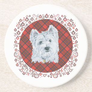 Dessous De Verre En Grès Westie sur Tartan