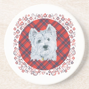 Dessous De Verre En Grès Westie sur Tartan