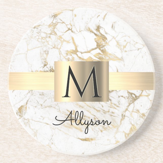 Dessous De Verre En Grès Wh & Gold Marble Gold Box, do-it-yourself Nom Noir (Devant)