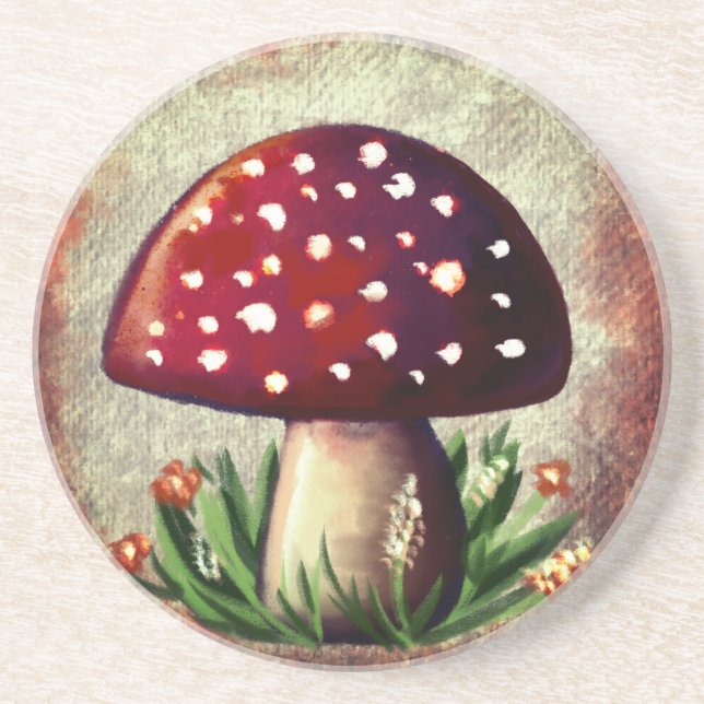 Dessous De Verre En Grès Whimsical Mushroom & Fungi Motif – Nature-Inspired (Devant)