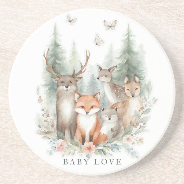 Dessous De Verre En Grès Woodland Watercolor Animals (Devant)