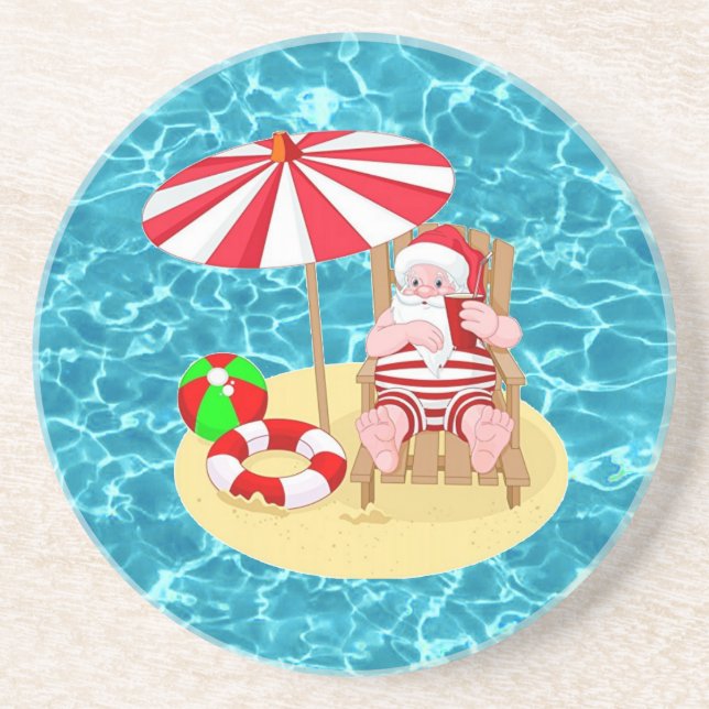 Dessous De Verre En Grès xmas beach santa claus (Devant)