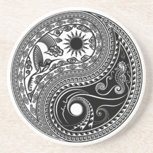 Dessous De Verre En Grès Yin & Yang 3D Sun & Moon Sky & Sea Sandstone Coast