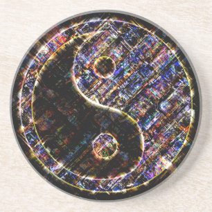 Dessous De Verre En Grès Yin Yang Blue Metal Fire