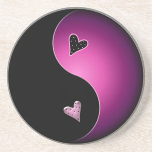 Dessous De Verre En Grès yin yang cœur - rose