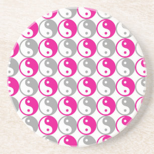 Dessous De Verre En Grès Yin yang gris et rose motif