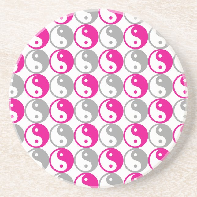 Dessous De Verre En Grès Yin yang gris et rose motif (Devant)
