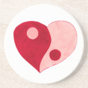 Dessous De Verre En Grès Yin Yang Heart (Rouge/Rose)