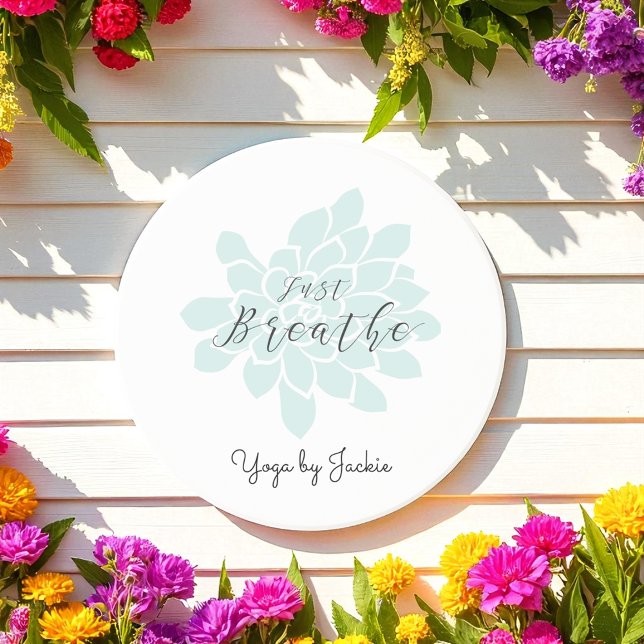 Dessous De Verre En Grès Yoga vert Respire la florale blanche (Créateur téléchargé)