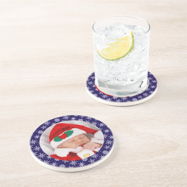 Dessous De Verre En Grès Your Photo Santa Baby Blue Background Snowflakes (Côté)