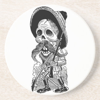 Dessous De Verre En Grès Zapatista Calavera. c. 1900's tôt. Le Mexique