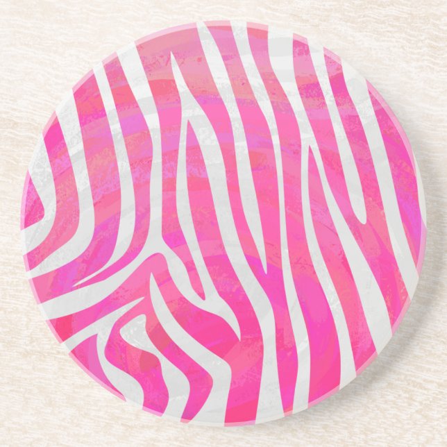 Dessous De Verre En Grès Zebra Hot Pink et White Print (Devant)