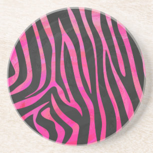 Dessous De Verre En Grès Zebra noir et rose chaud