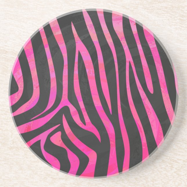 Dessous De Verre En Grès Zebra noir et rose chaud (Devant)
