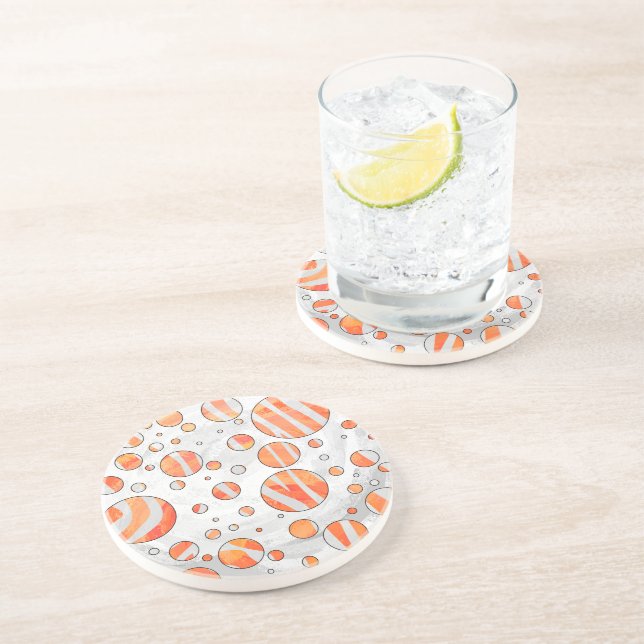 Dessous De Verre En Grès Zebra Orange et White Polka Dot (Côté)