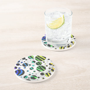 Dessous De Verre En Grès Zebra Polka Dot noir et arc-en-ciel