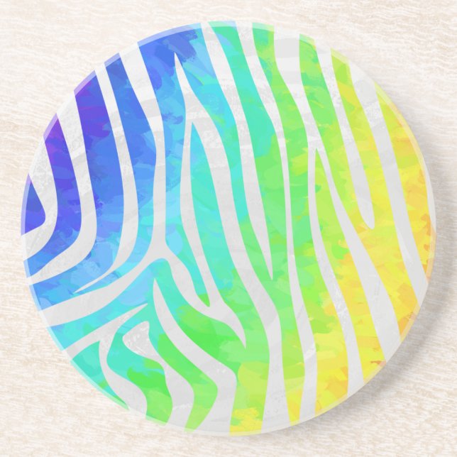 Dessous De Verre En Grès Zebra Rainbow et White Print (Devant)