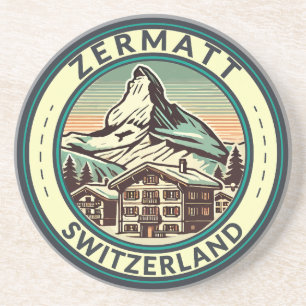 Dessous De Verre En Grès Zermatt Suisse Illustration Insigne d'art de voyag