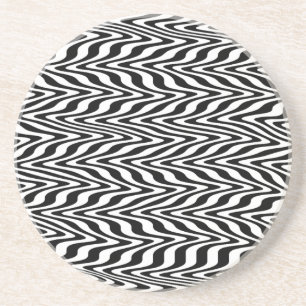 Dessous De Verre En Grès Zig-Zag Abstrait bleu et blanc