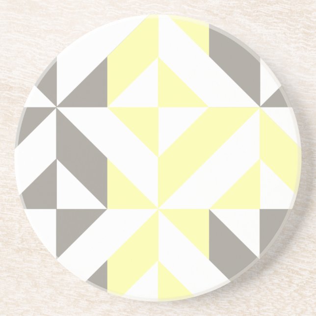 Dessous De Verre En Grès ZigZag géométrique jaune et argent (Devant)