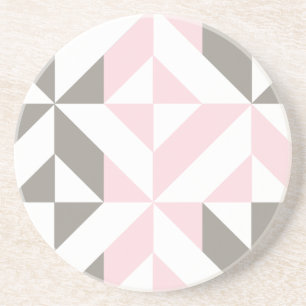 Dessous De Verre En Grès ZigZag géométrique rose et argent