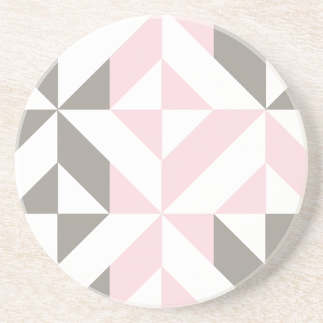 Dessous De Verre En Grès ZigZag géométrique rose et argent (Devant)