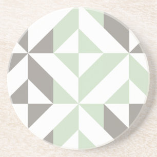 Dessous De Verre En Grès ZigZag géométrique Sage Green et Silver