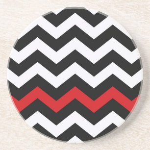 Dessous De Verre En Grès Zigzag noir et blanc classique avec rouge