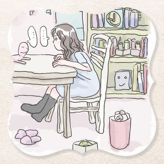 DESSOUS-DE-VERRE EN PAPIER さいくさじ　机に向かう (Devant)