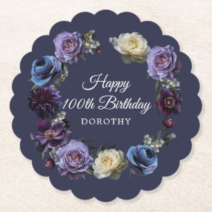 Dessous-de-verre En Papier 100e anniversaire Personnalisé Moody Purple Flower