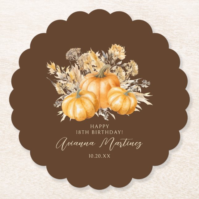 Dessous-de-verre En Papier 18e anniversaire Rustic Boho Citrouille automne pe (Devant)