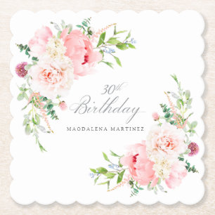 Dessous-de-verre En Papier 30e anniversaire fête rose florale Custom