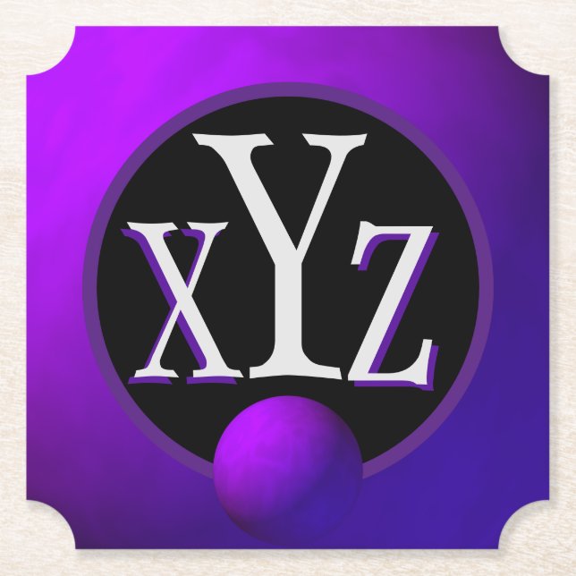 Dessous-de-verre En Papier 3 Lettre Monogramme Métallique violet profond (Devant)